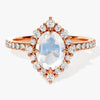 Oval Halo Moonstone Engagement Ring with Moissanite Sidestones