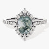 Oval Halo Moss Agate Engagement Ring with Moissanite Sidestones