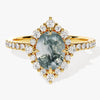 Oval Halo Moss Agate Engagement Ring with Moissanite Sidestones