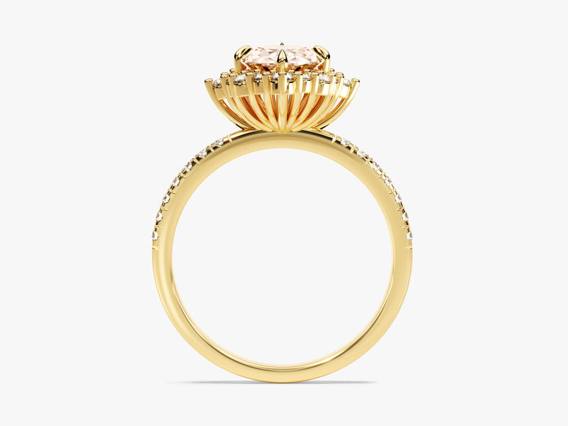 Vintage Halo Oval Cut Peach Morganite Engagement Ring with Sidestones