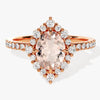 Vintage Halo Oval Cut Peach Morganite Engagement Ring with Sidestones