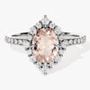 Vintage Halo Oval Cut Peach Morganite Engagement Ring with Sidestones