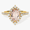 Vintage Halo Oval Cut Peach Morganite Engagement Ring with Sidestones