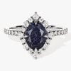 Oval Halo Blue Sandstone Engagement Ring with Moissanite Sidestones.