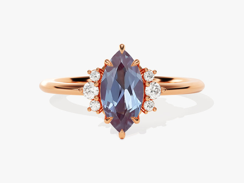Marquise Lab Alexandrite Engagement Ring with Round Moissanite Sidestones