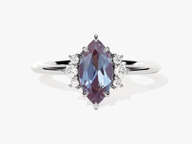 Marquise Lab Alexandrite Engagement Ring with Round Moissanite Sidestones