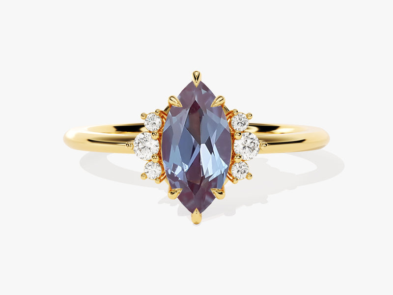 Marquise Lab Alexandrite Engagement Ring with Round Moissanite Sidestones