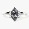 Marquise Black Rutilated Quartz Engagement Ring with Round Moissanite Sidestones