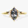Marquise Black Rutilated Quartz Engagement Ring with Round Moissanite Sidestones