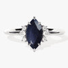 Marquise Blue Sandstone Engagement Ring with Round Moissanite Sidestones.