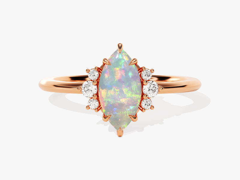 Marquise Opal Engagement Ring with Round Moissanite Sidestones