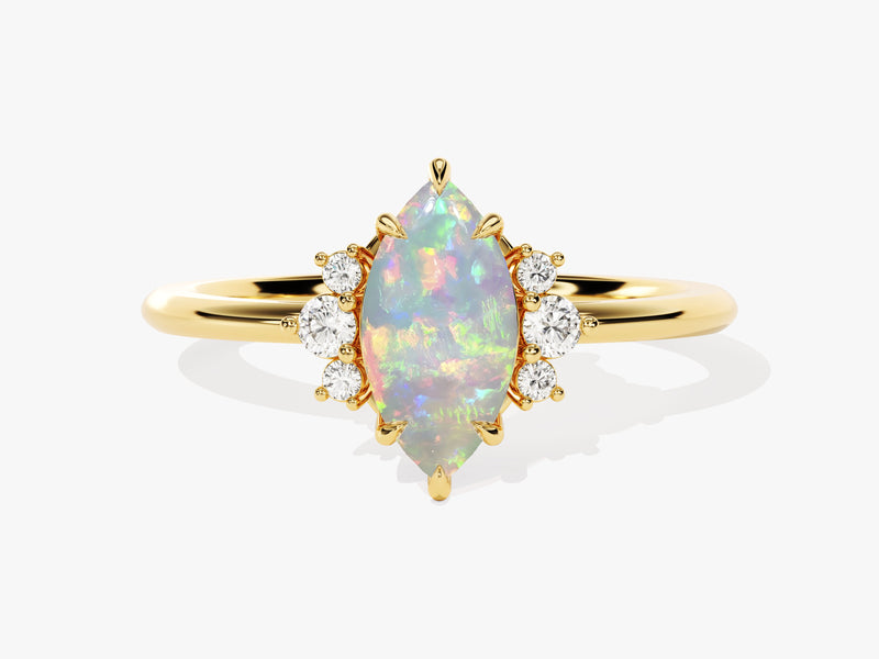 Marquise Opal Engagement Ring with Round Moissanite Sidestones