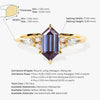 Long Hexagon Lab Alexandrite Engagement Ring with Marquise Moissanite Sidestones
