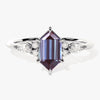 Long Hexagon Lab Alexandrite Engagement Ring with Marquise Moissanite Sidestones