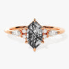 Long Hexagon Black Rutilated Quartz Engagement Ring with Marquise Moissanite Sidestones