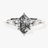 Long Hexagon Black Rutilated Quartz Engagement Ring with Marquise Moissanite Sidestones