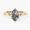 Long Hexagon Black Rutilated Quartz Engagement Ring with Marquise Moissanite Sidestones