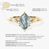 Long Hexagon Moss Agate Engagement Ring with Marquise Moissanite Sidestones