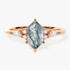 Long Hexagon Moss Agate Engagement Ring with Marquise Moissanite Sidestones