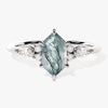 Long Hexagon Moss Agate Engagement Ring with Marquise Moissanite Sidestones