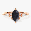Long Hexagon Blue Sandstone Engagement Ring with Marquise Moissanite Sidestones.