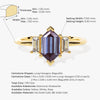 Long Hexagon Lab Alexandrite Engagement Ring with Baguette Moissanite Sidestones