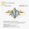 Long Hexagon Moss Agate Engagement Ring with Baguette Moissanite Sidestones