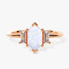 Long Hexagon Opal Engagement Ring with Baguette Moissanite Sidestones
