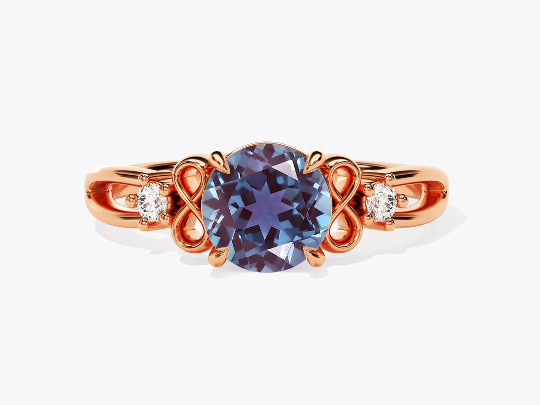 Art Deco Lab Alexandrite Engagement Ring with Moissanite Sidestones