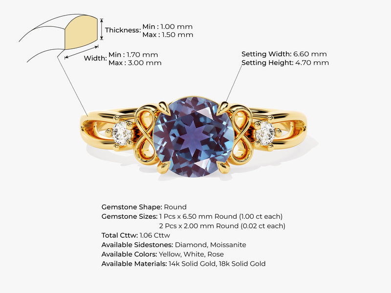 Art Deco Lab Alexandrite Engagement Ring with Moissanite Sidestones
