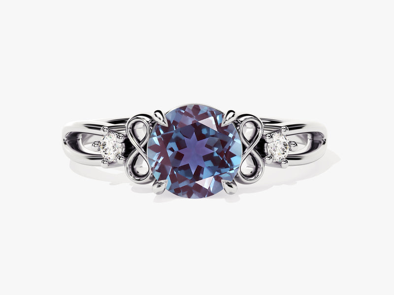 Art Deco Lab Alexandrite Engagement Ring with Moissanite Sidestones