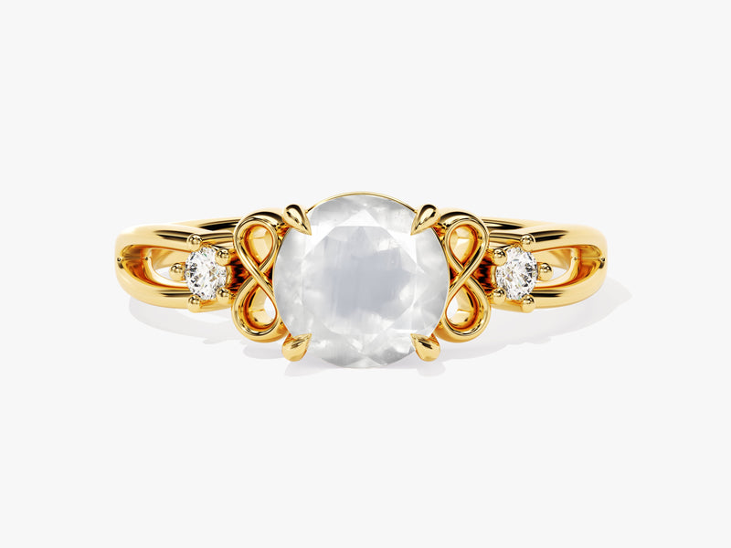 Art Deco Moonstone Engagement Ring with Moissanite Sidestones