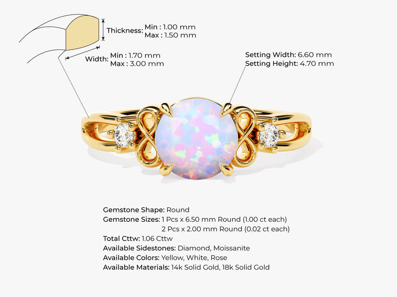 Art Deco Opal Engagement Ring with Moissanite Sidestones