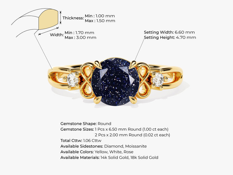 Art Deco Blue Sandstone Engagement Ring with Moissanite Sidestones.