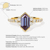 Long Hexagon Lab Alexandrite Engagement Ring with Pave Set Moissanite Sidestones