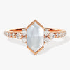 Long Hexagon Moonstone Engagement Ring with Pave Set Moissanite Sidestones
