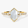 Long Hexagon Moonstone Engagement Ring with Pave Set Moissanite Sidestones
