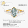 Long Hexagon Moss Agate Engagement Ring with Pave Set Moissanite Sidestones