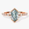 Long Hexagon Moss Agate Engagement Ring with Pave Set Moissanite Sidestones