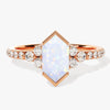 Long Hexagon Opal Engagement Ring with Pave Set Moissanite Sidestones