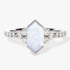 Long Hexagon Opal Engagement Ring with Pave Set Moissanite Sidestones