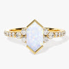 Long Hexagon Opal Engagement Ring with Pave Set Moissanite Sidestones
