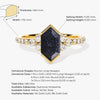 Long Hexagon Blue Sandstone Engagement Ring with Pave Set Moissanite Sidestones.