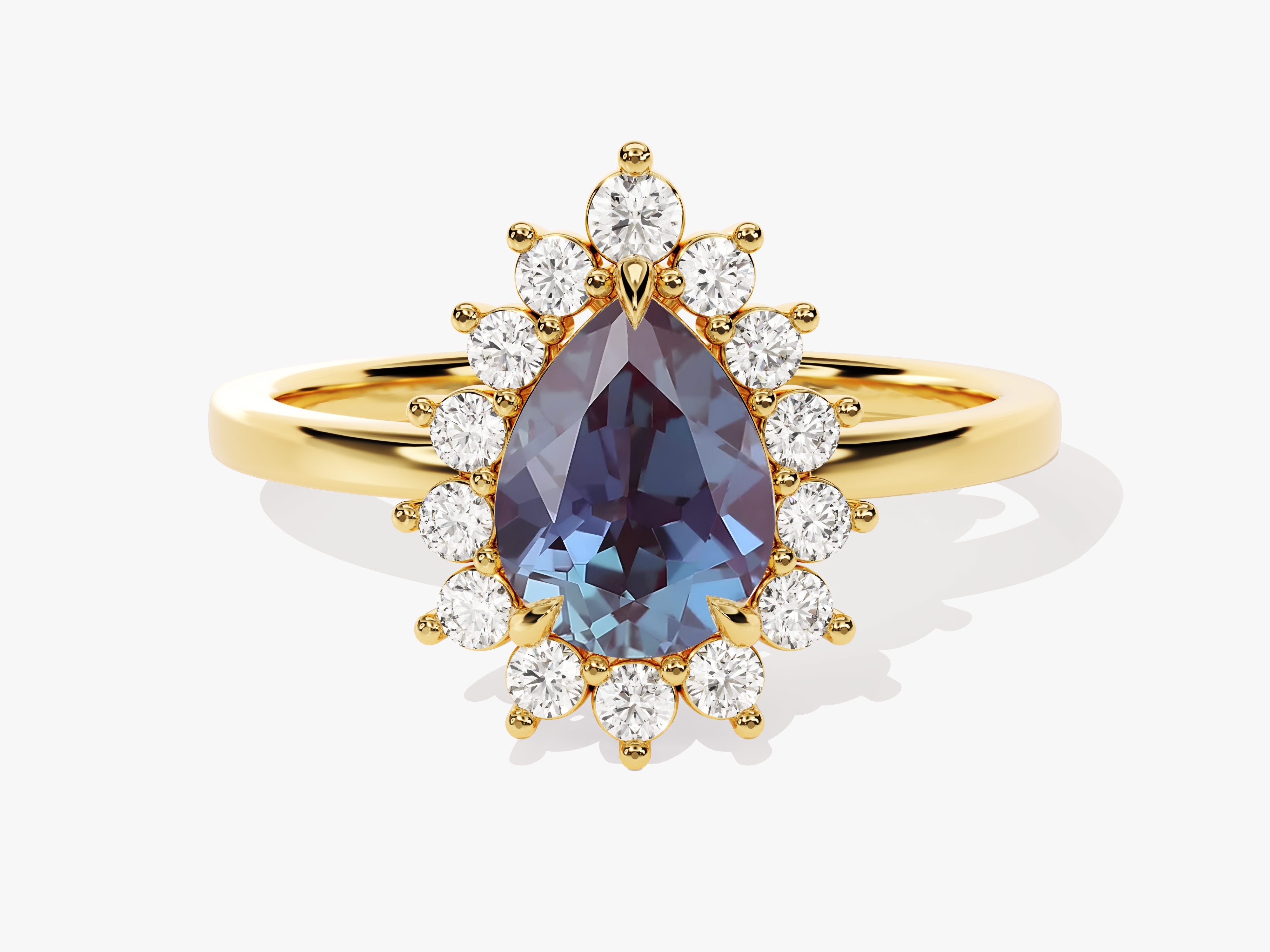 Pear Lab Alexandrite Engagement Ring with Moissanite Halo