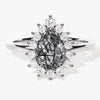 Pear Black Rutilated Quartz Engagement Ring with Moissanite Halo.