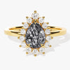 Pear Black Rutilated Quartz Engagement Ring with Moissanite Halo.