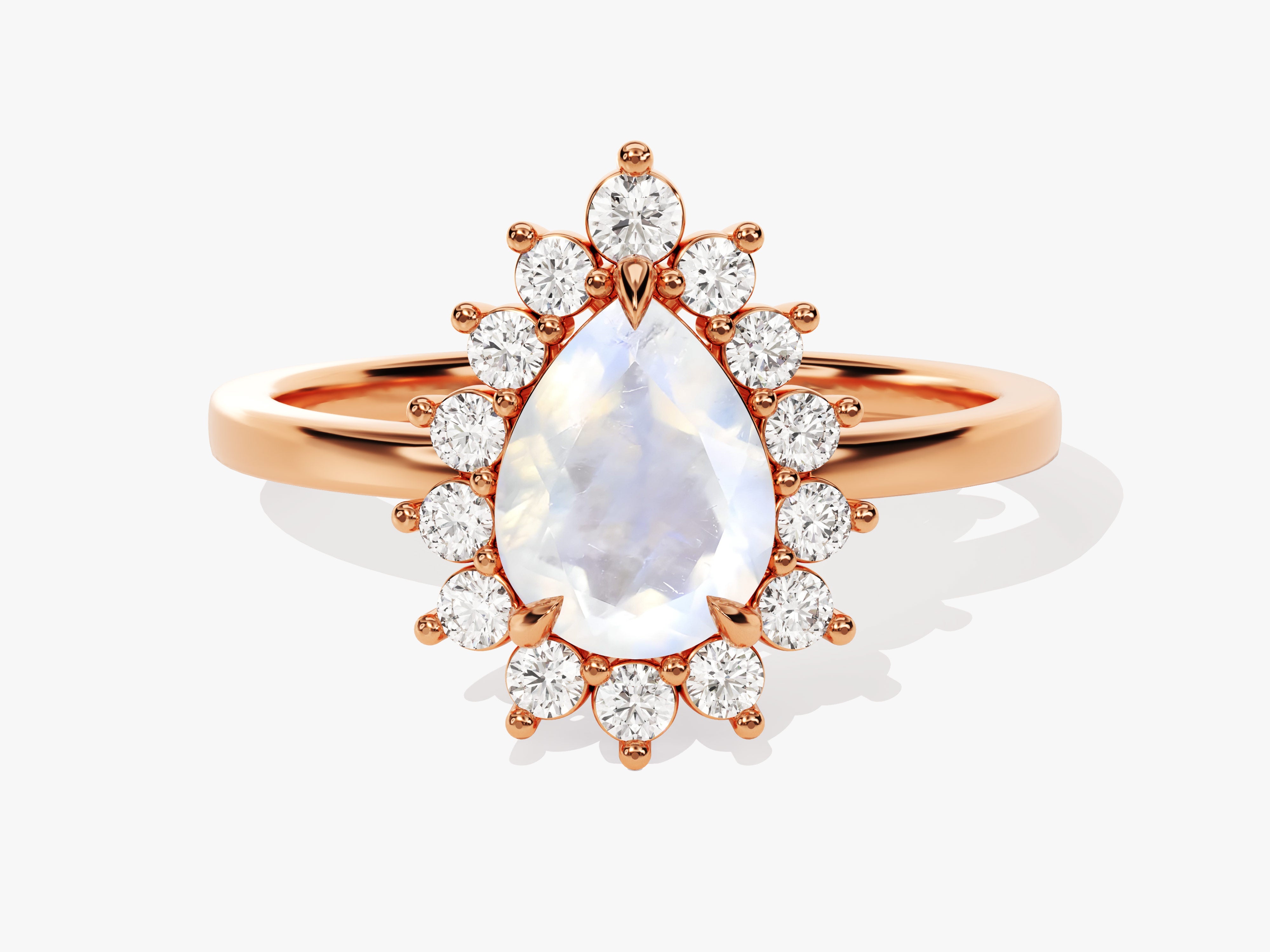 Pear Moonstone Engagement Ring with Moissanite Halo