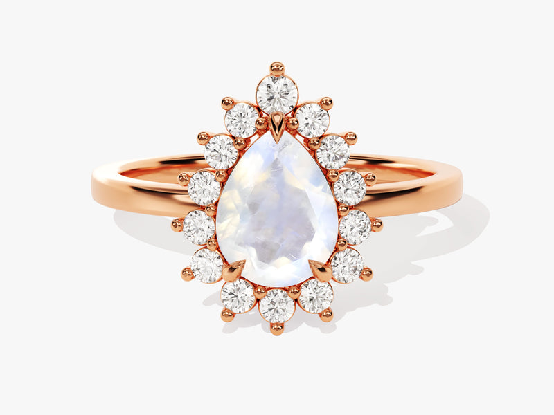 Pear Moonstone Engagement Ring with Moissanite Halo