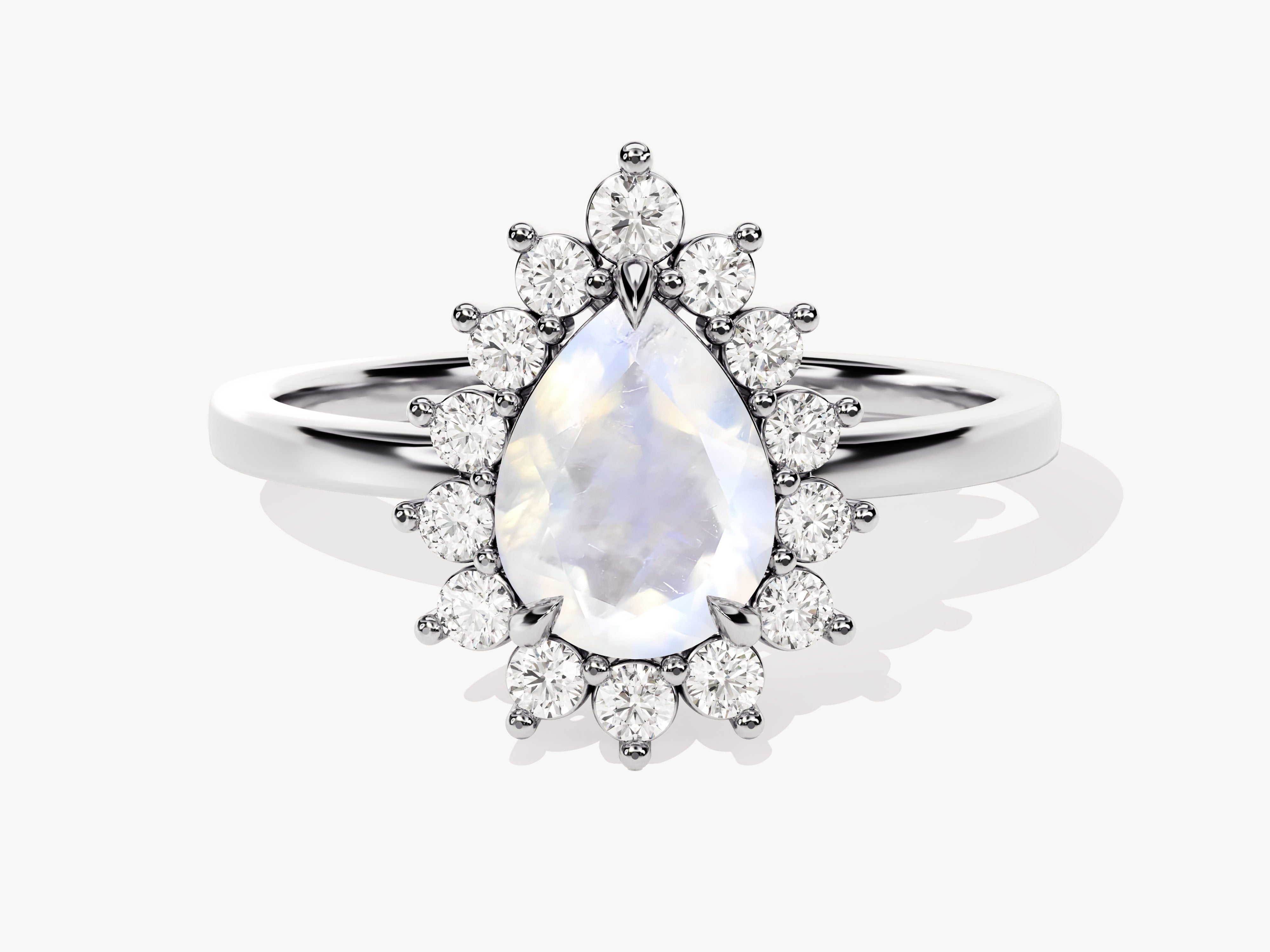 Pear Moonstone Engagement Ring with Moissanite Halo