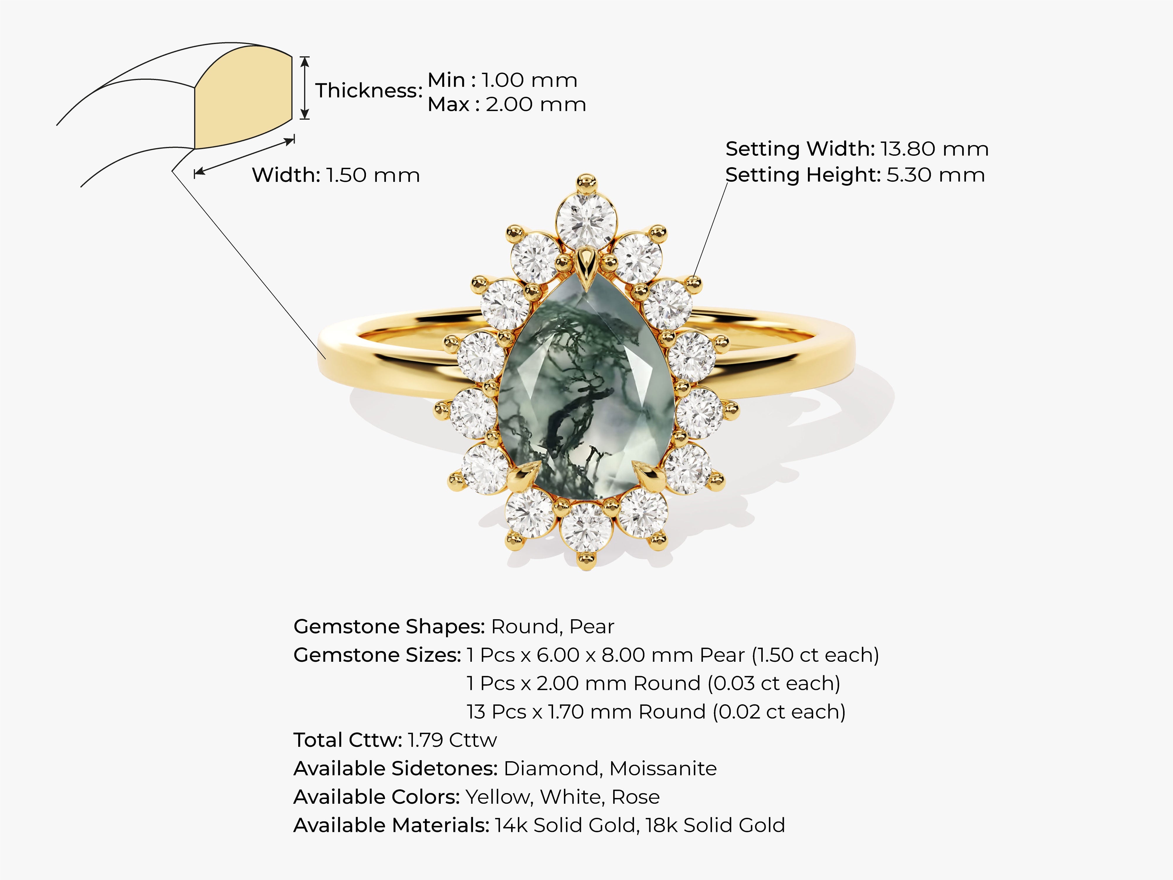 Pear Moss Agate Engagement Ring with Moissanite Halo